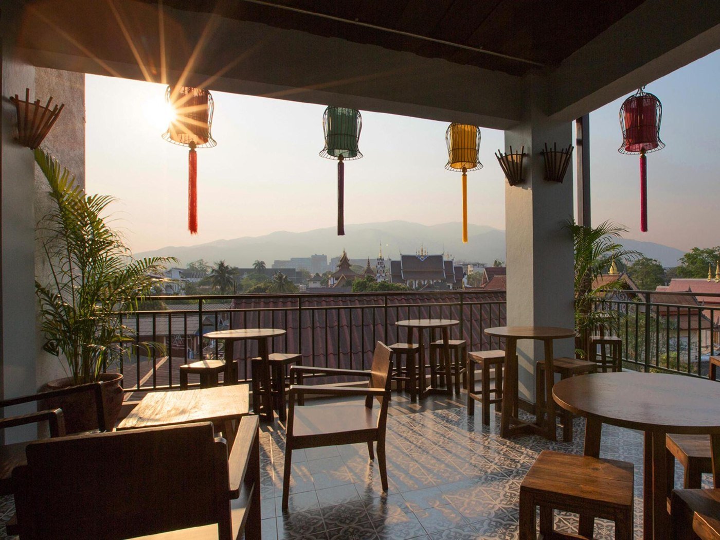 Open-air upper-floor seating at Green Tiger Vegetarian House
